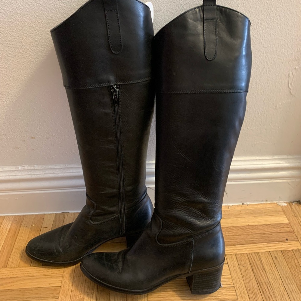 Charles David Black Leather Knee-High Heeled Boots